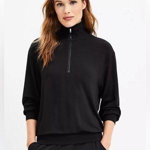 Lou & Grey Signaturesoft Zip Sweatshirt, Black, 3/4 zip, XS Petite